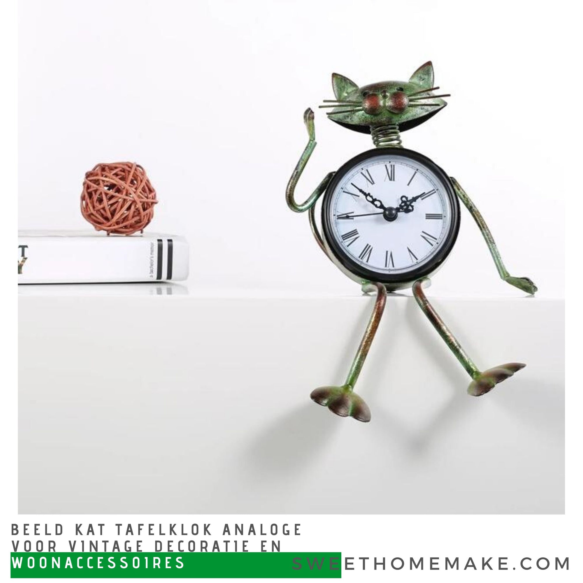 Beeld Katten Klok en Tafelklok Analoge voor Vintage Decoratie en Woonaccessoires