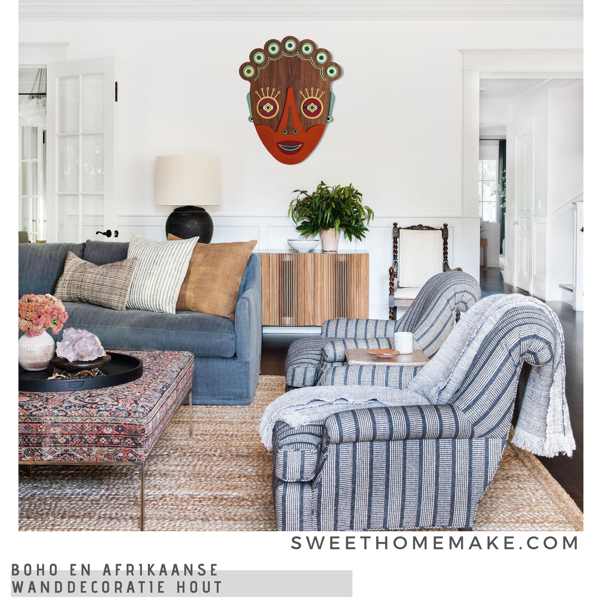 Boho en Afrikaanse Wanddecoratie Hout in de Woonkamer of Slaapkamer