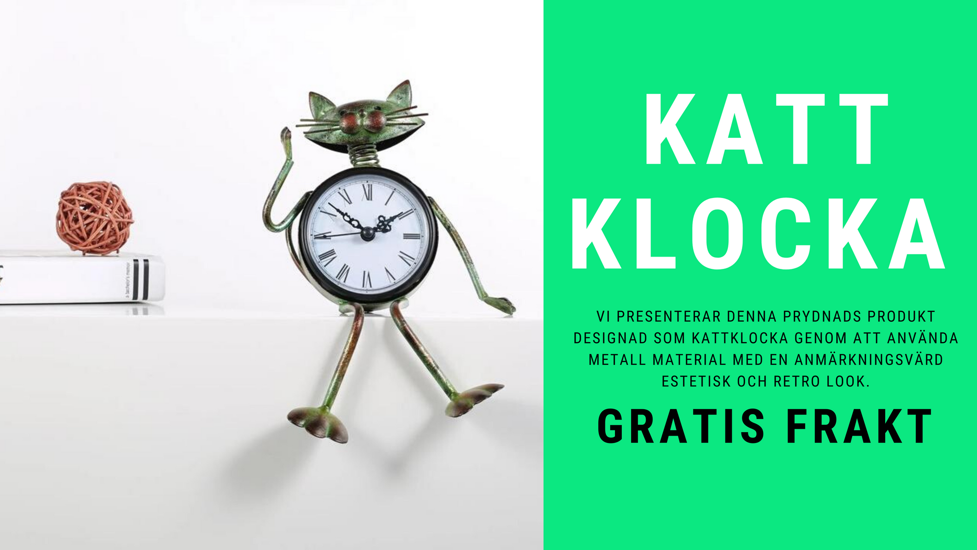 Kattklocka Prydnad Figur inredning Retro Dekoration
