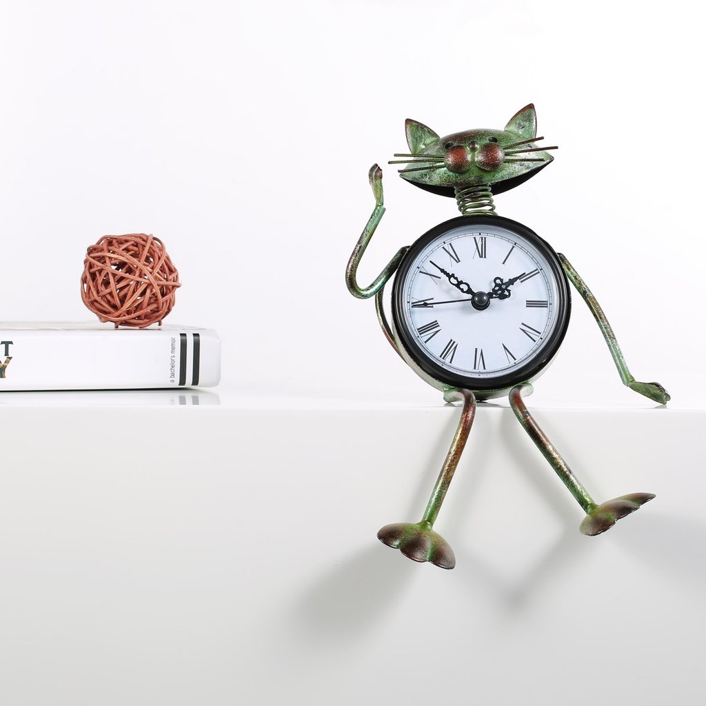Katzen Uhr mit Vintage Tischuhr für Wohnzimmer und Schlafzimmer