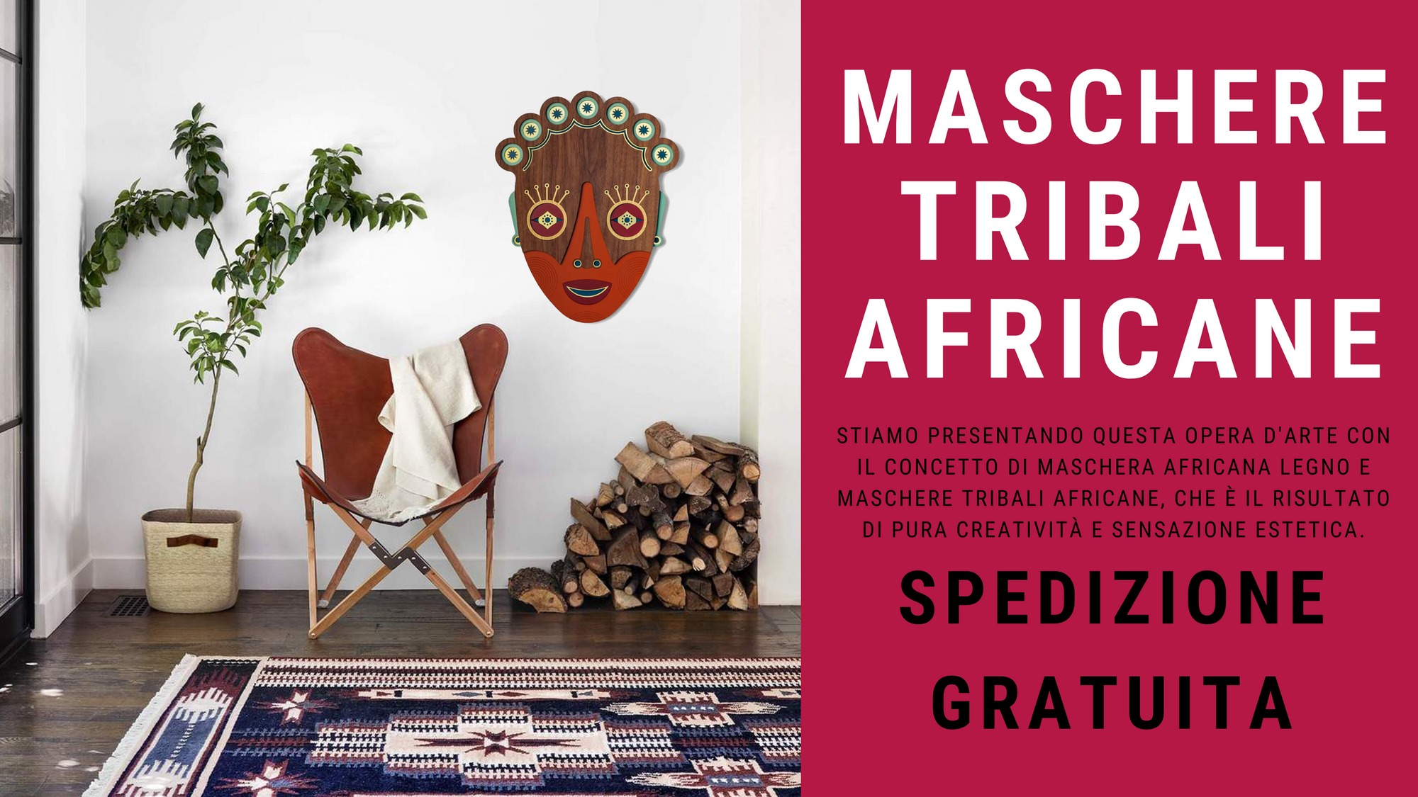 Maschere Africane di Legno Colorate e Etniche Decorazioni Murali