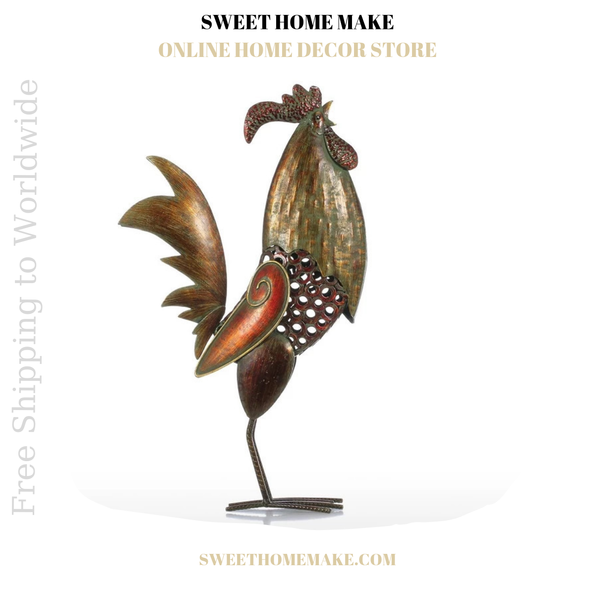 Metal Rooster Statue for Decor and Christmas Gifts