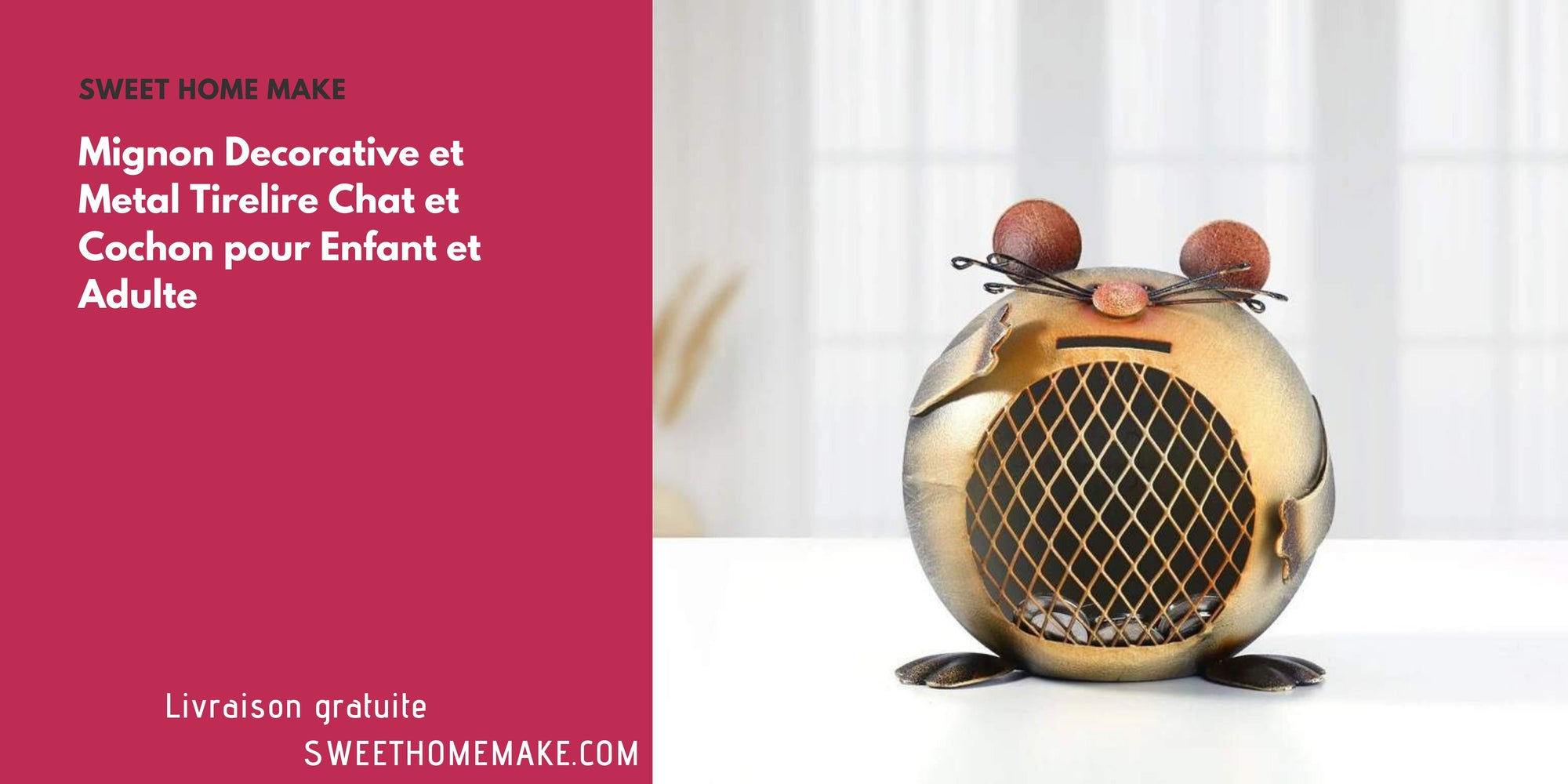 Mignon Decorative et Metal Tirelire Chat et Cochon pour Enfant et Adulte