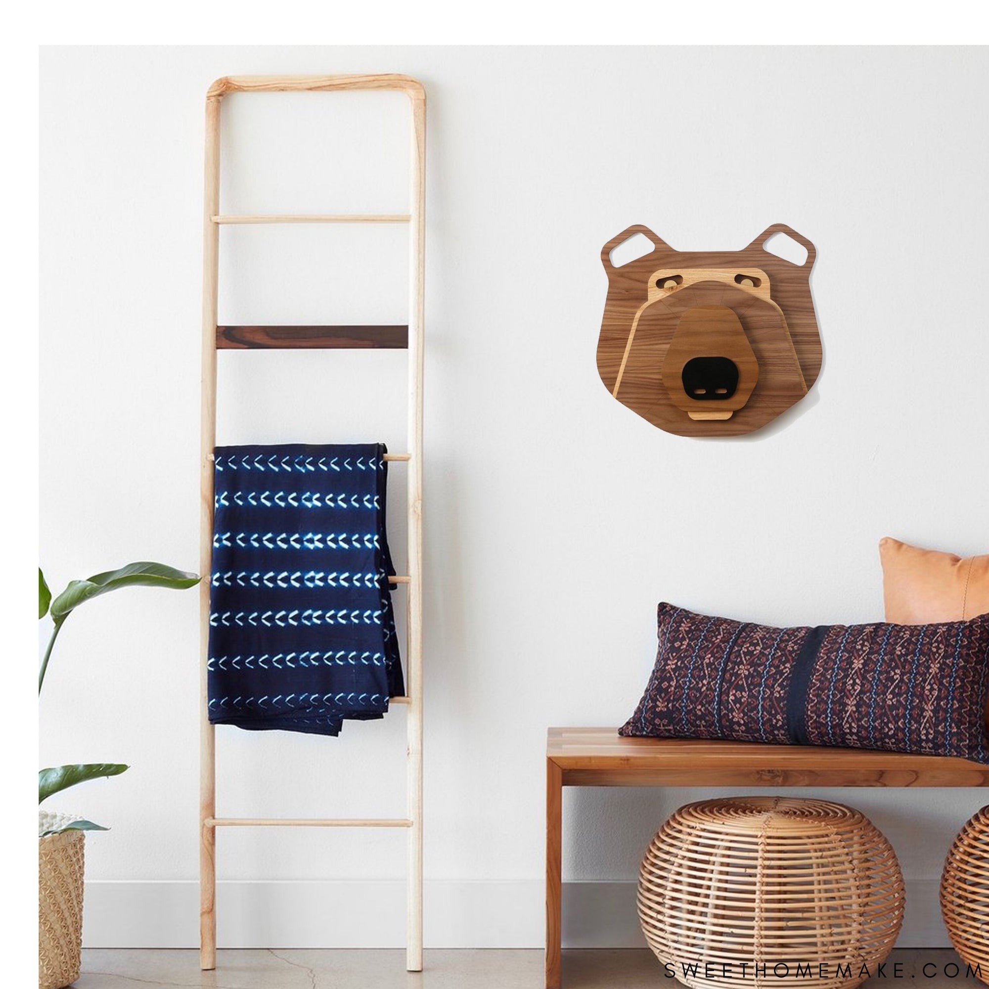 Muurdecoratie Babykamer Hout met Beer Beeldje