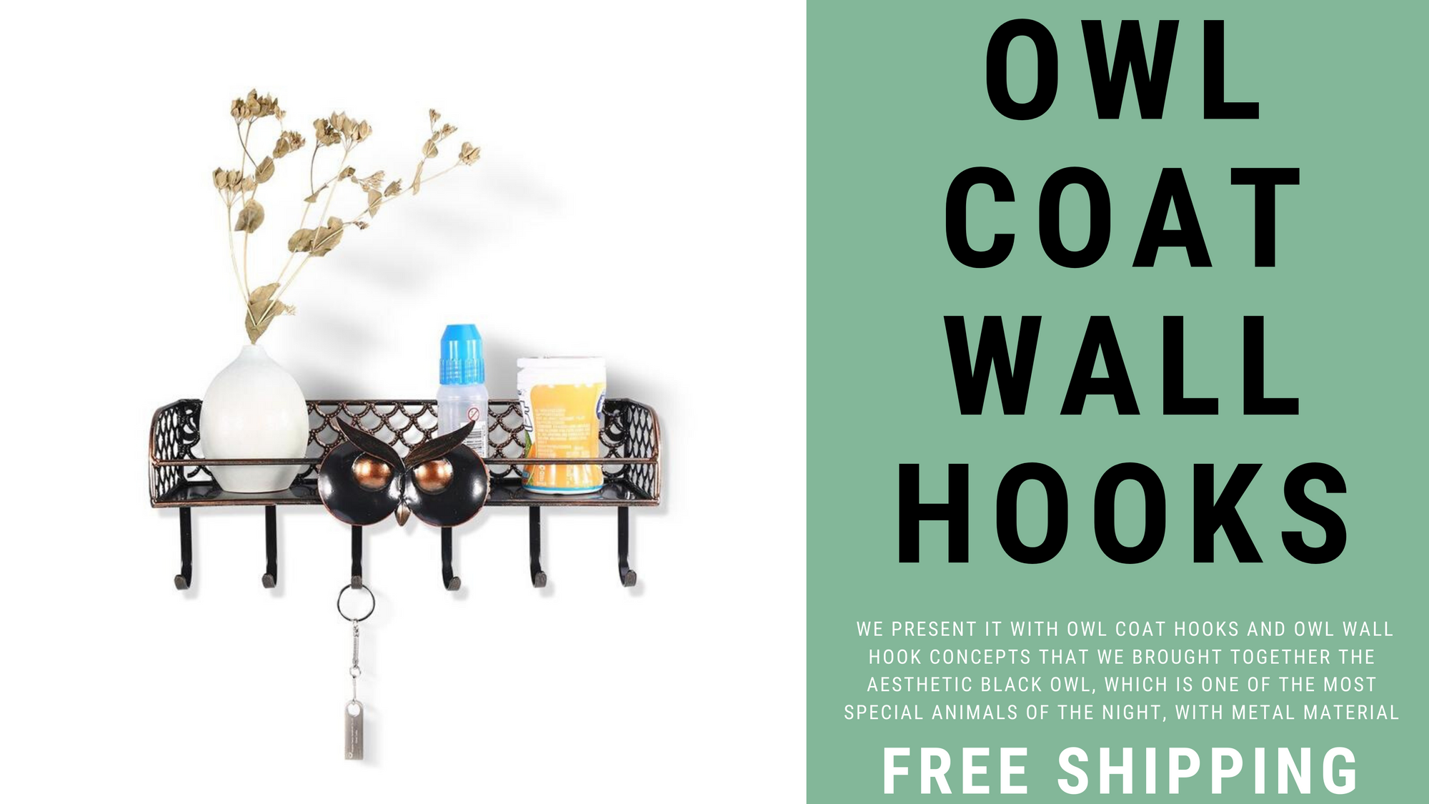 Sweet Owl Decor for Kitchen and Owl Bathroom Deco Accessories with Coat Hooks Wall Shelves
