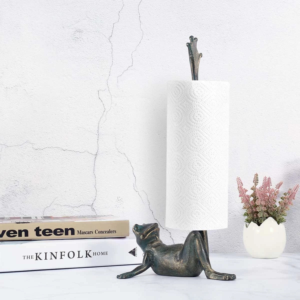 Toilet Paper Holder and Paper Towel Holder With Frog Metal Decor