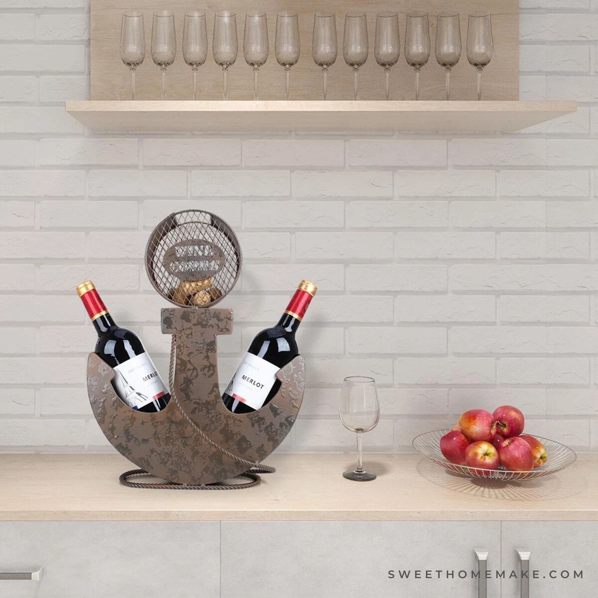 Two Bottle Wine Holder with Anchor to Nautical Decor