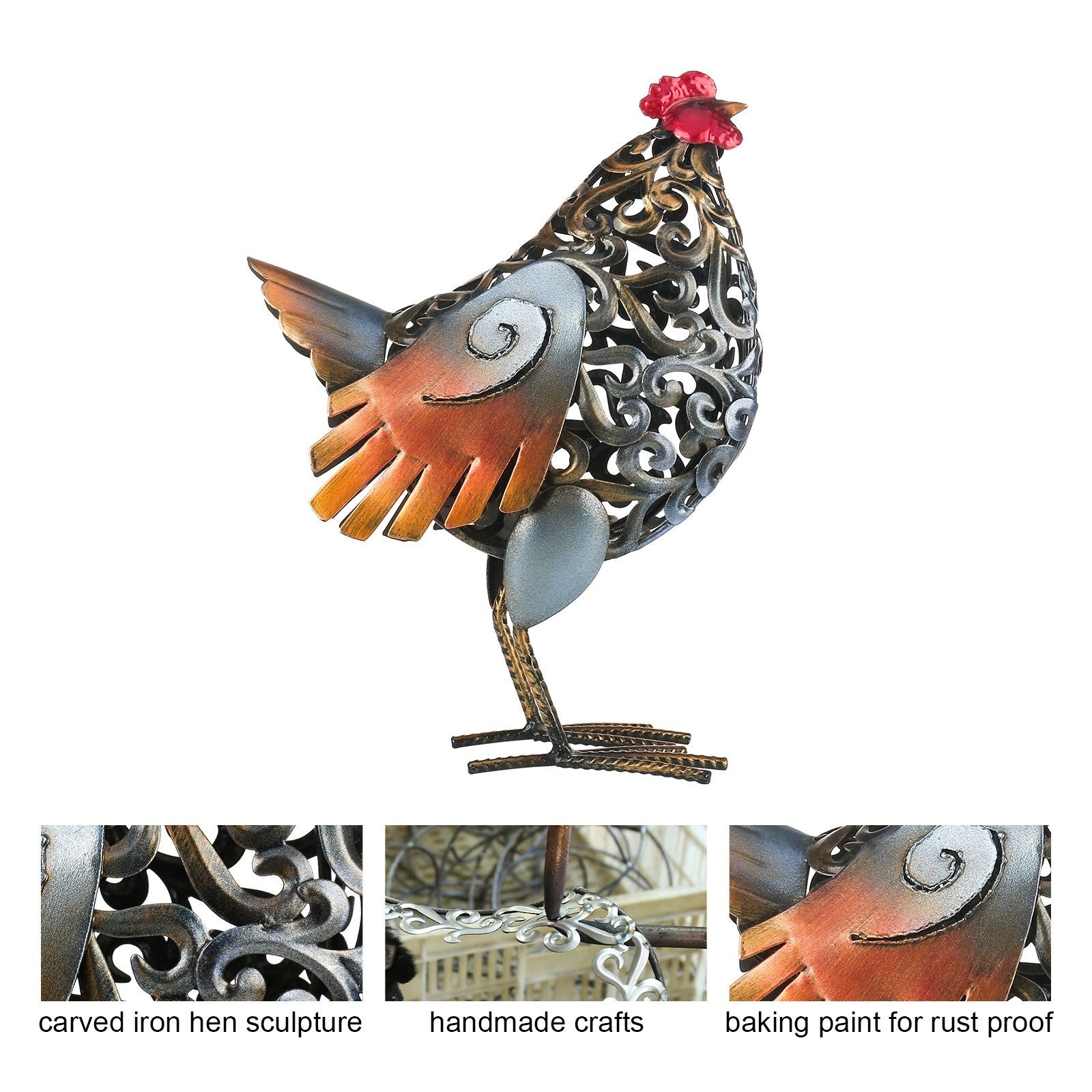 Our metal rooster sculpture is perfect for your garden or yard decor