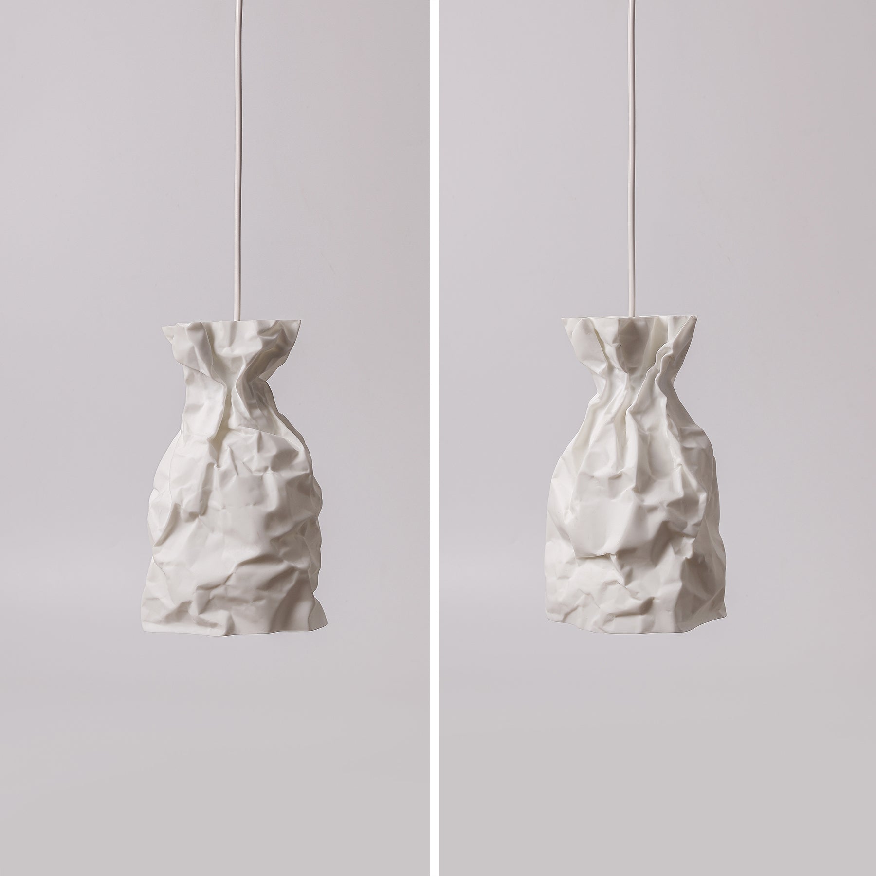 A Pendant Lamp of wrinkle & crinkle paper that echoes of shadow & balance