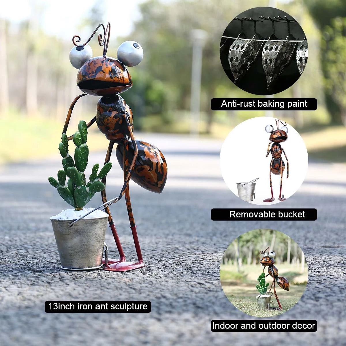 Cartoon-Hardworking Ant Figurines as Gardener to Garden Decor and Ornaments