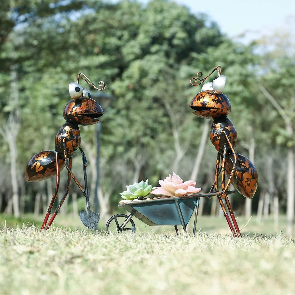 Cartoon-Hardworking Ant Figurines as Gardener to Garden Decor and Ornaments