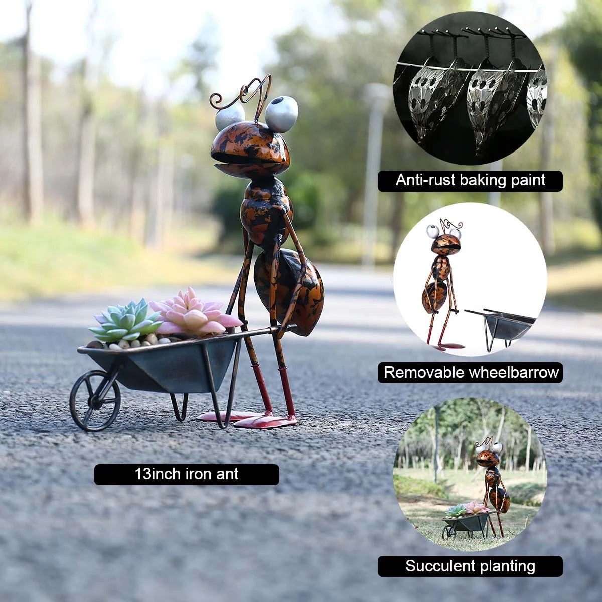 Cartoon-Hardworking Ant Figurines as Gardener to Garden Decor and Ornaments