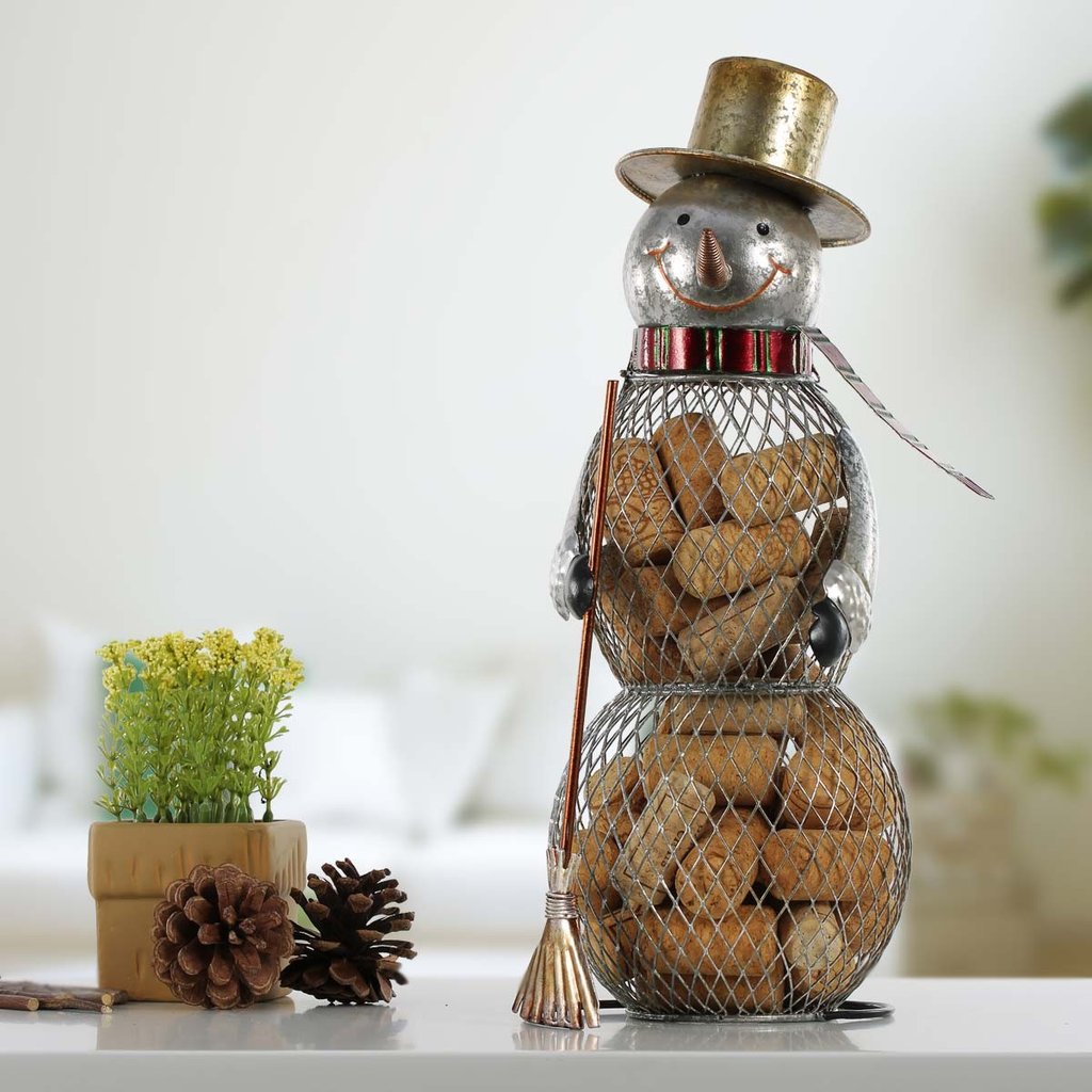 Christmas snowman ornament smiles at you, stock up on wine corks!