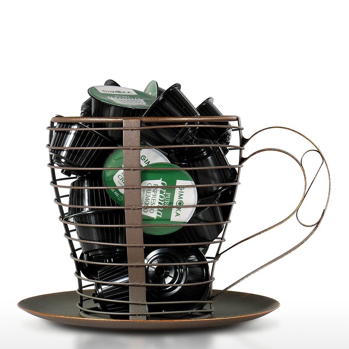Coffee Pod Holder and Coffee Mug Holder with Metal Baskets for Kitchen Decor