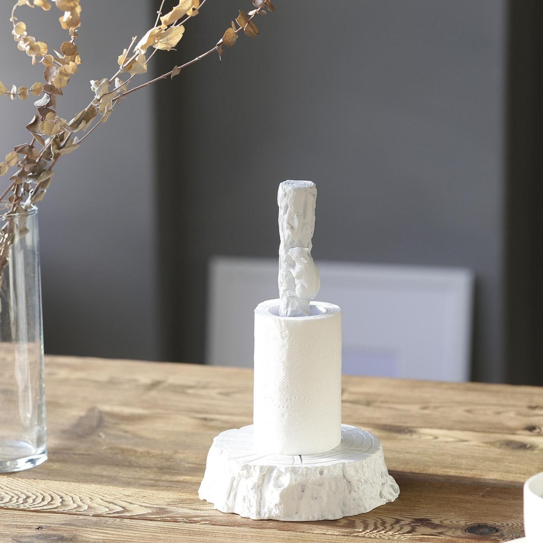 Decorative and Standing Paper Towel Holder with Squirrel Ornament