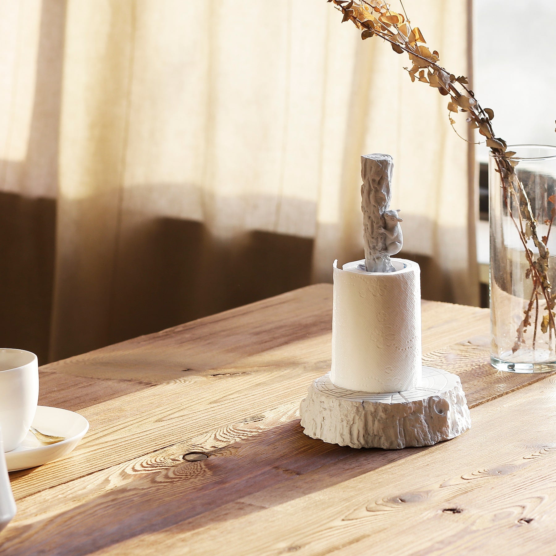 Decorative and Standing Paper Towel Holder with Squirrel Ornament