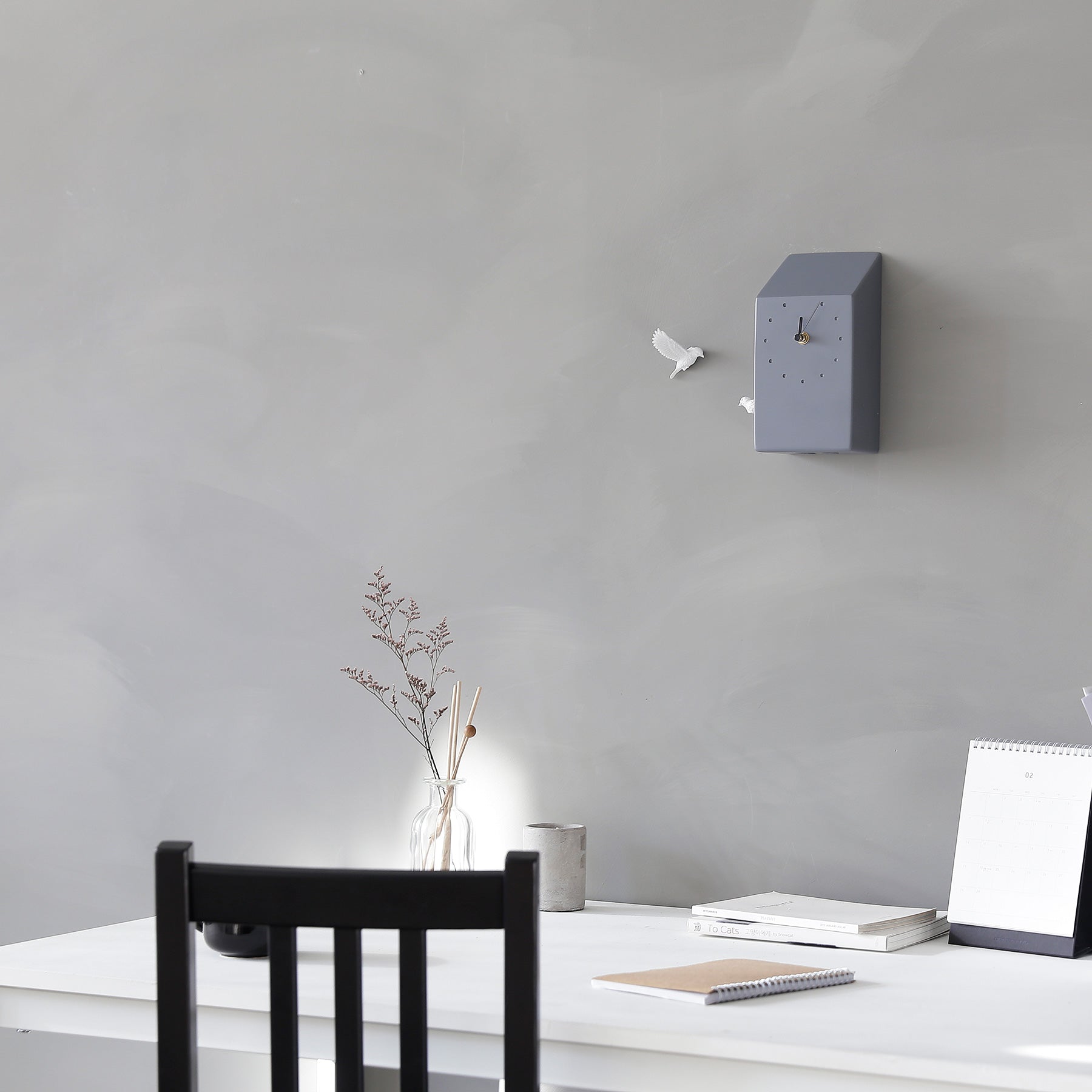 Grey Cuckoo Clock with Minimal and Modern Wall Clock
