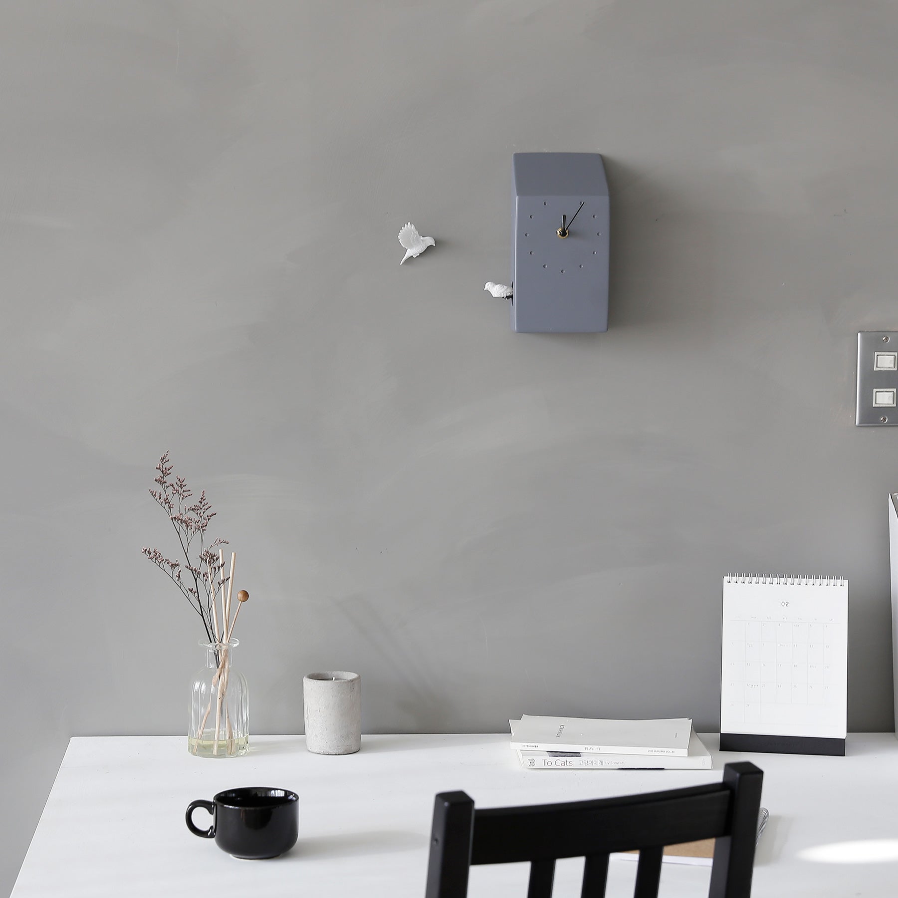 Grey Cuckoo Clock with Minimal and Modern Wall Clock