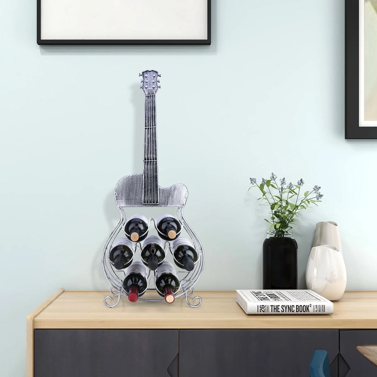 Guitar Wine Rack to 7 Bottle Wine Decorative Holder or Gifts For Wine Lovers and Music Lovers