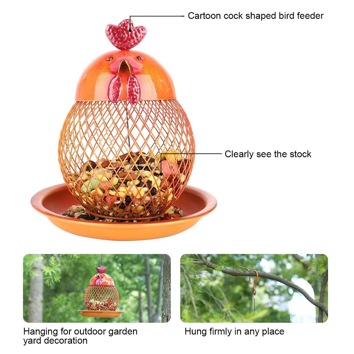 Hanging Bird Feeder with Chicken Figurines