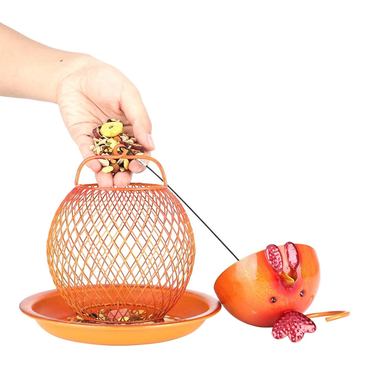 Hanging Bird Feeder with Chicken Figurines