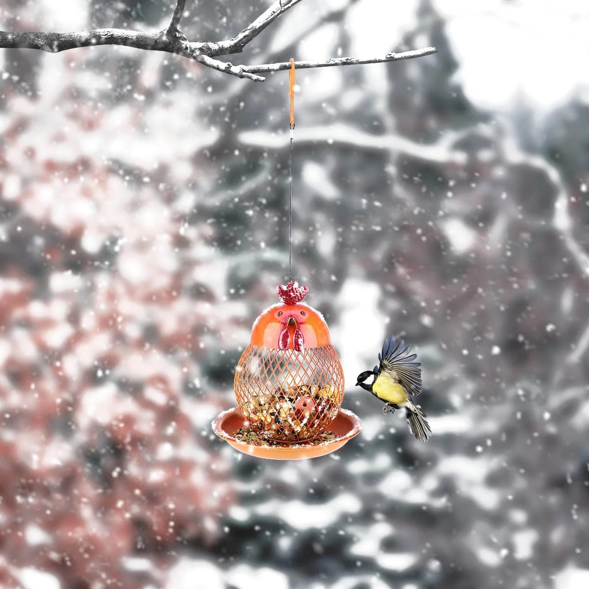 Hanging Bird Feeder with Chicken Figurines