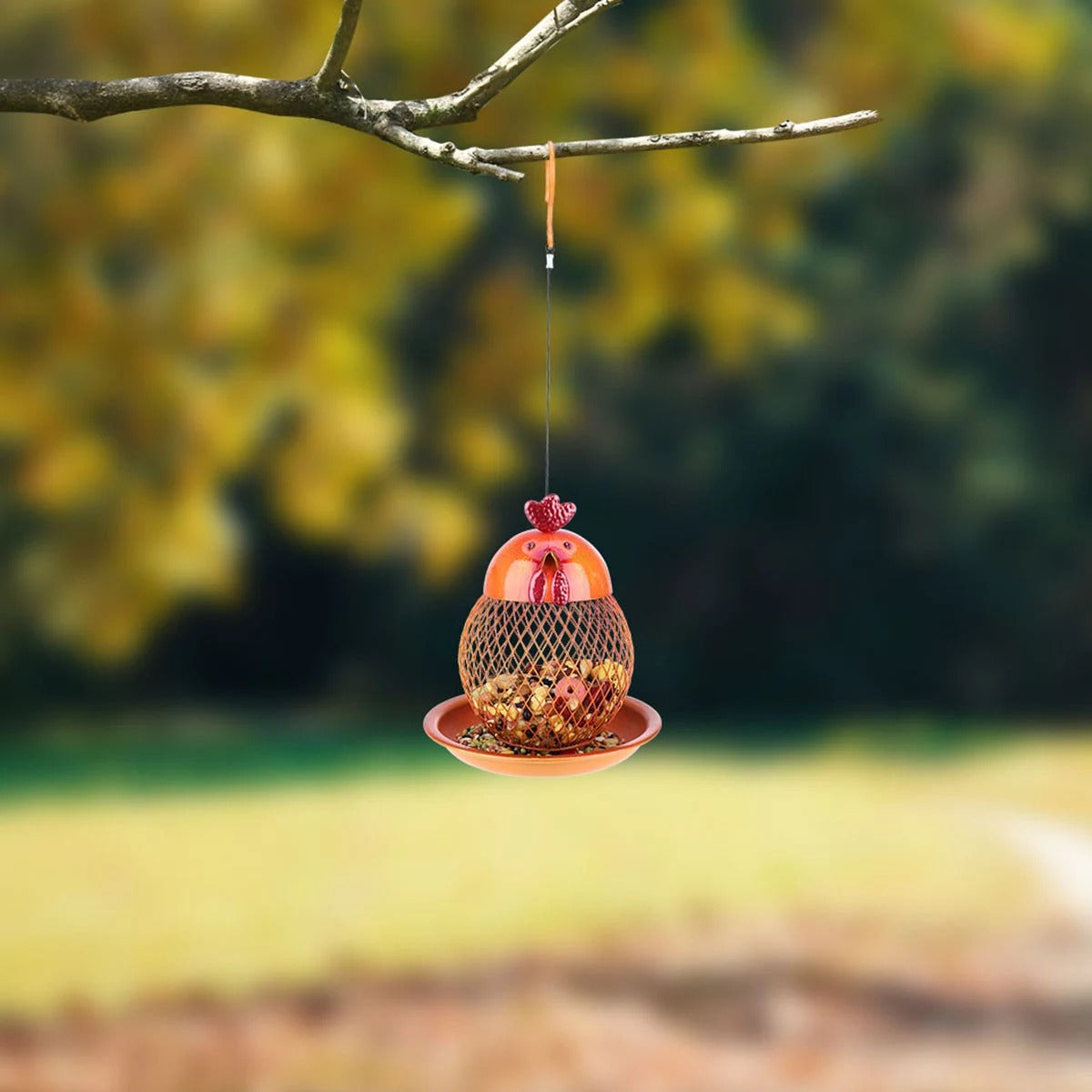 Hanging Bird Feeder with Chicken Figurines