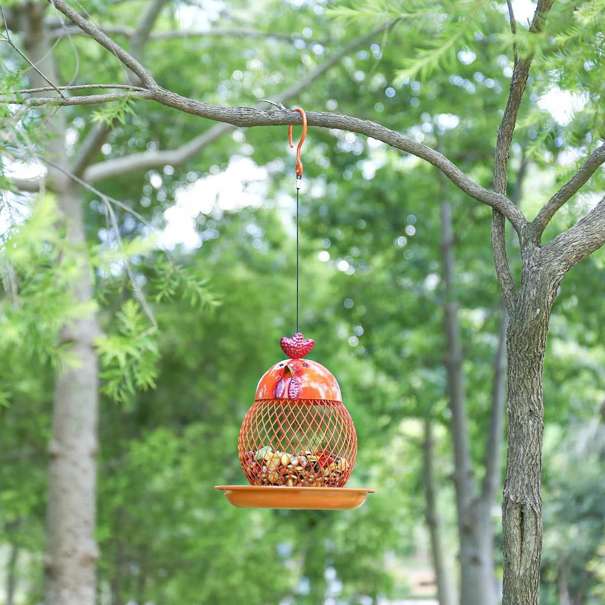 Hanging Bird Feeder with Chicken Figurines