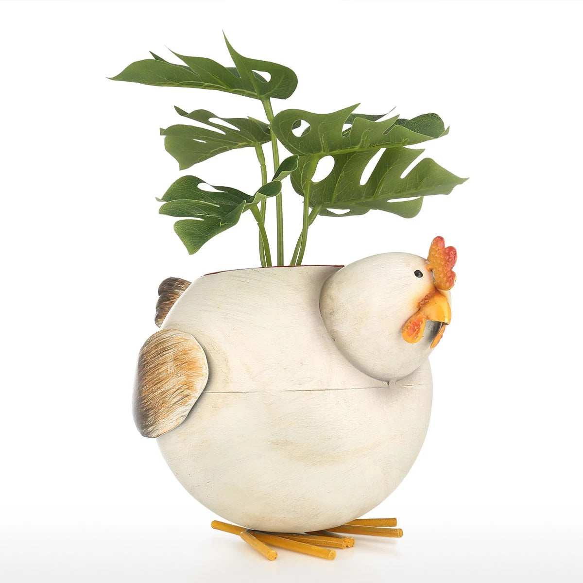 Indoor Plant Pot with Metal Chicken Kitchen Decor