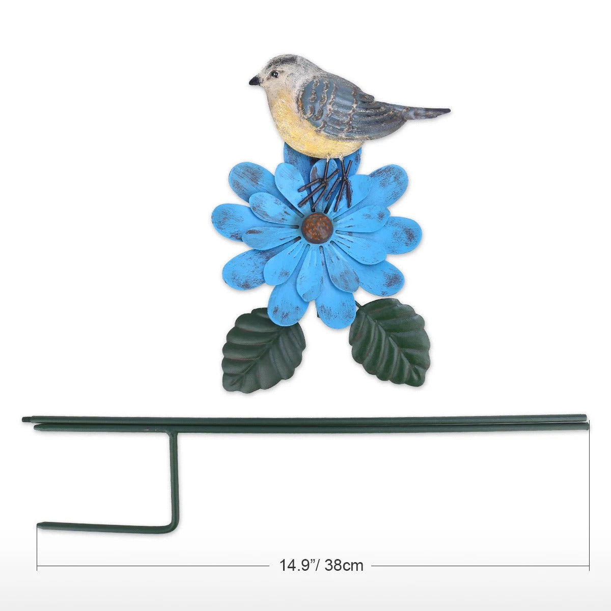 Metal Flower Stakes and Garden Stakes on the Blue Flower with Goldfinch Bird for Garden Ornaments