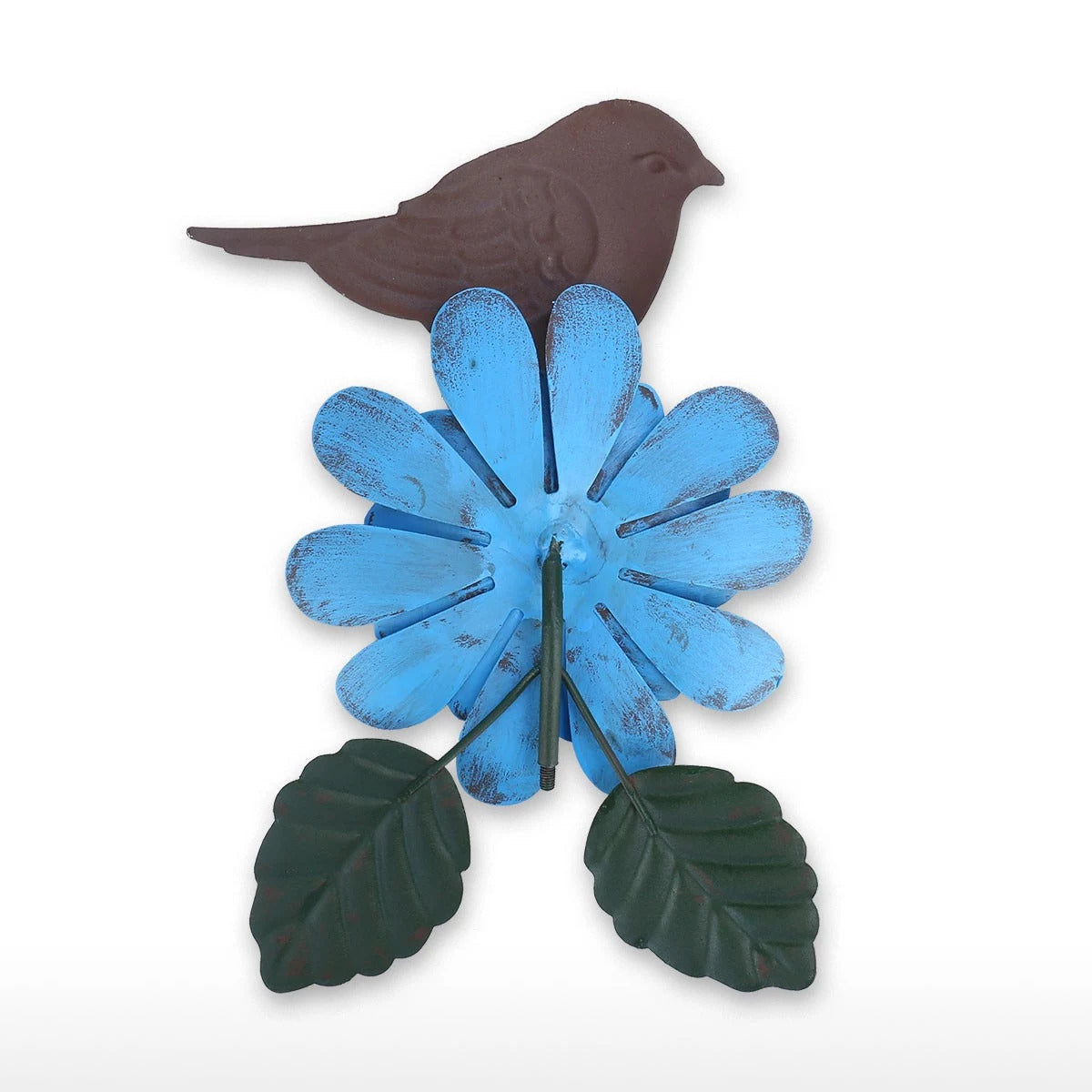 Metal Flower Stakes and Garden Stakes on the Blue Flower with Goldfinch Bird for Garden Ornaments