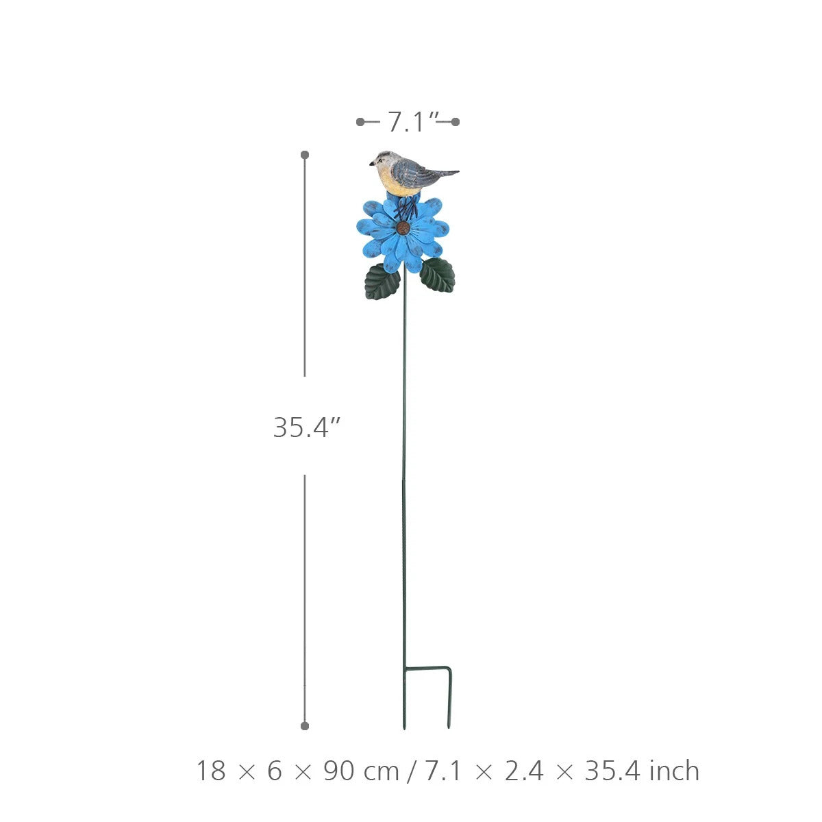 Metal Flower Stakes and Garden Stakes on the Blue Flower with Goldfinch Bird for Garden Ornaments