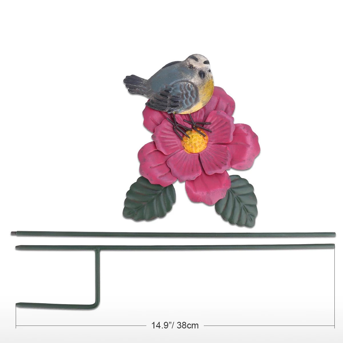 Metal Flower Stakes and Garden Stakes on the Pink Flower with Goldfinch Bird for Garden Ornaments