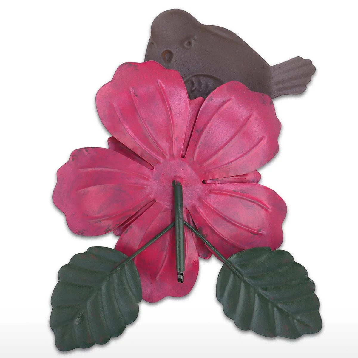 Metal Flower Stakes and Garden Stakes on the Pink Flower with Goldfinch Bird for Garden Ornaments