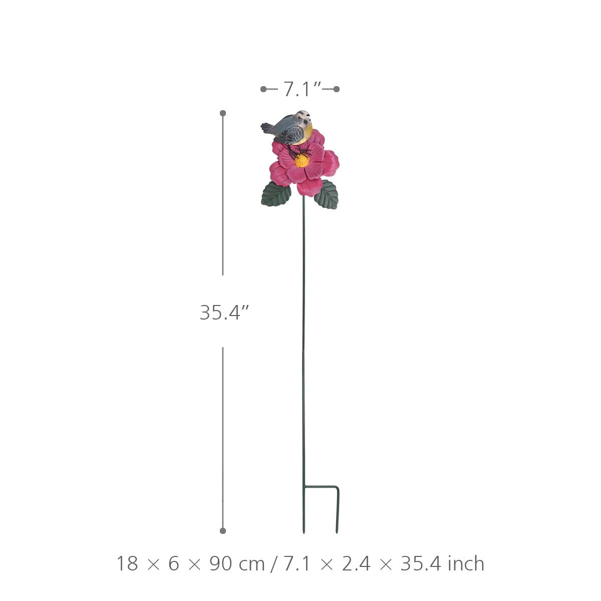 Metal Flower Stakes and Garden Stakes on the Pink Flower with Goldfinch Bird for Garden Ornaments