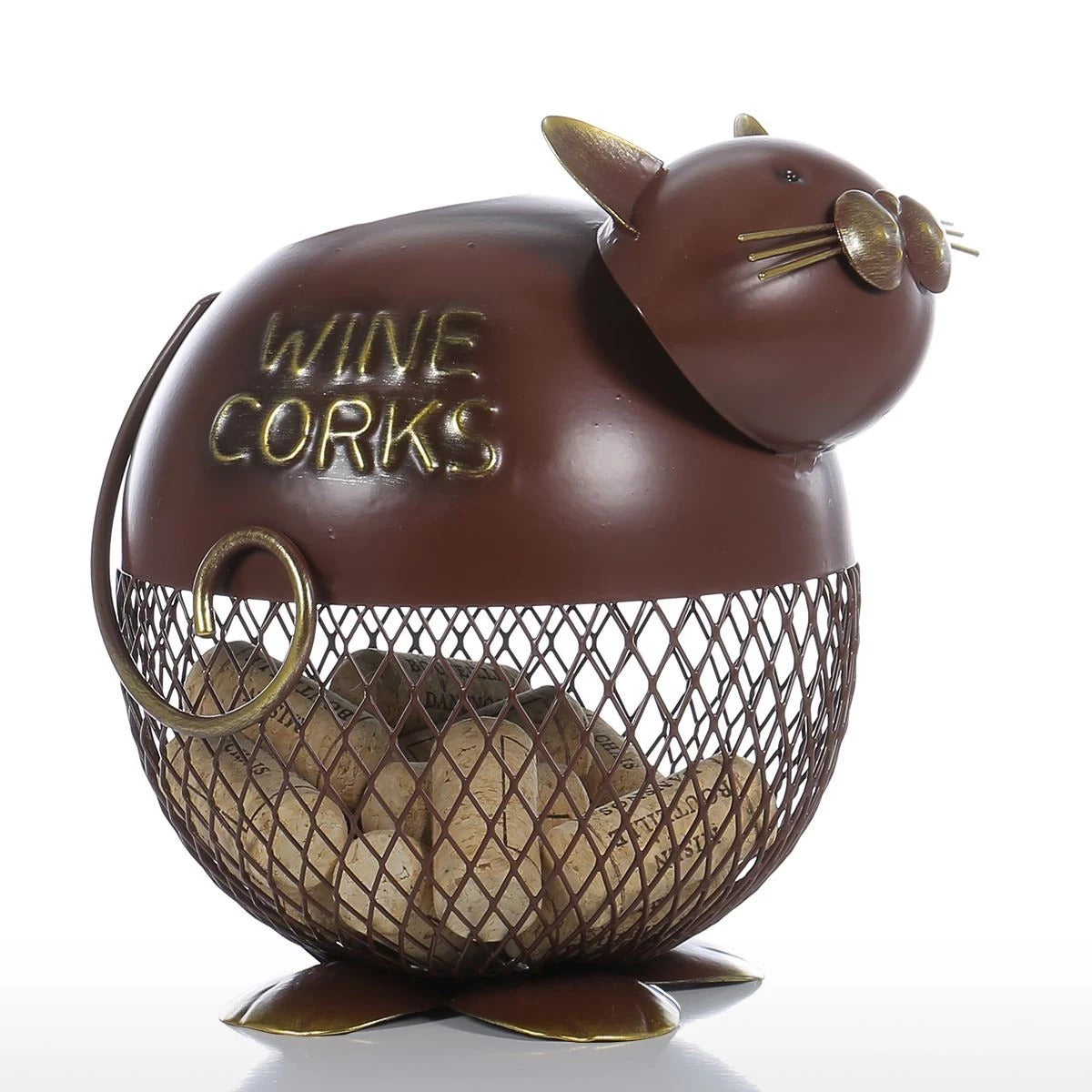 Metal Funny Cat Figurine Decorative Jar for Kitchen Countertop Decor