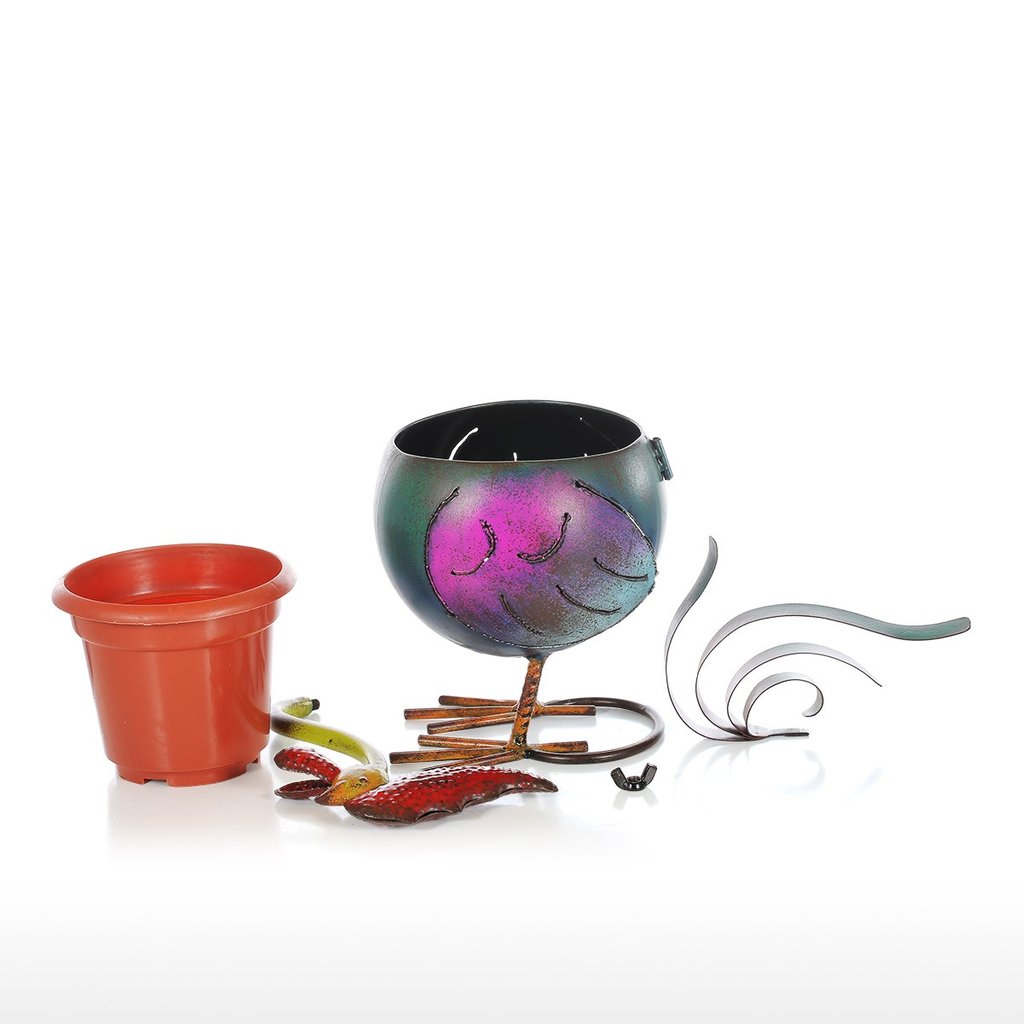 Metal Rooster Decor with Plant Pot Holder