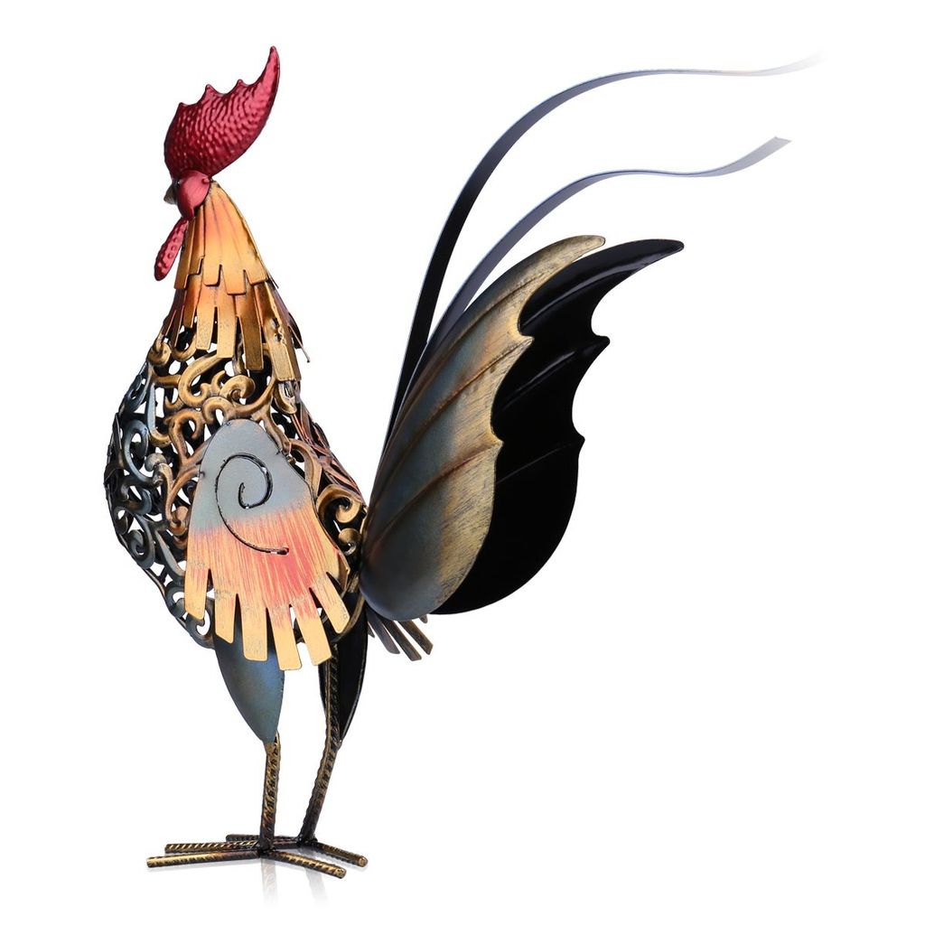 Metal Rooster Decor with Statue Figurines