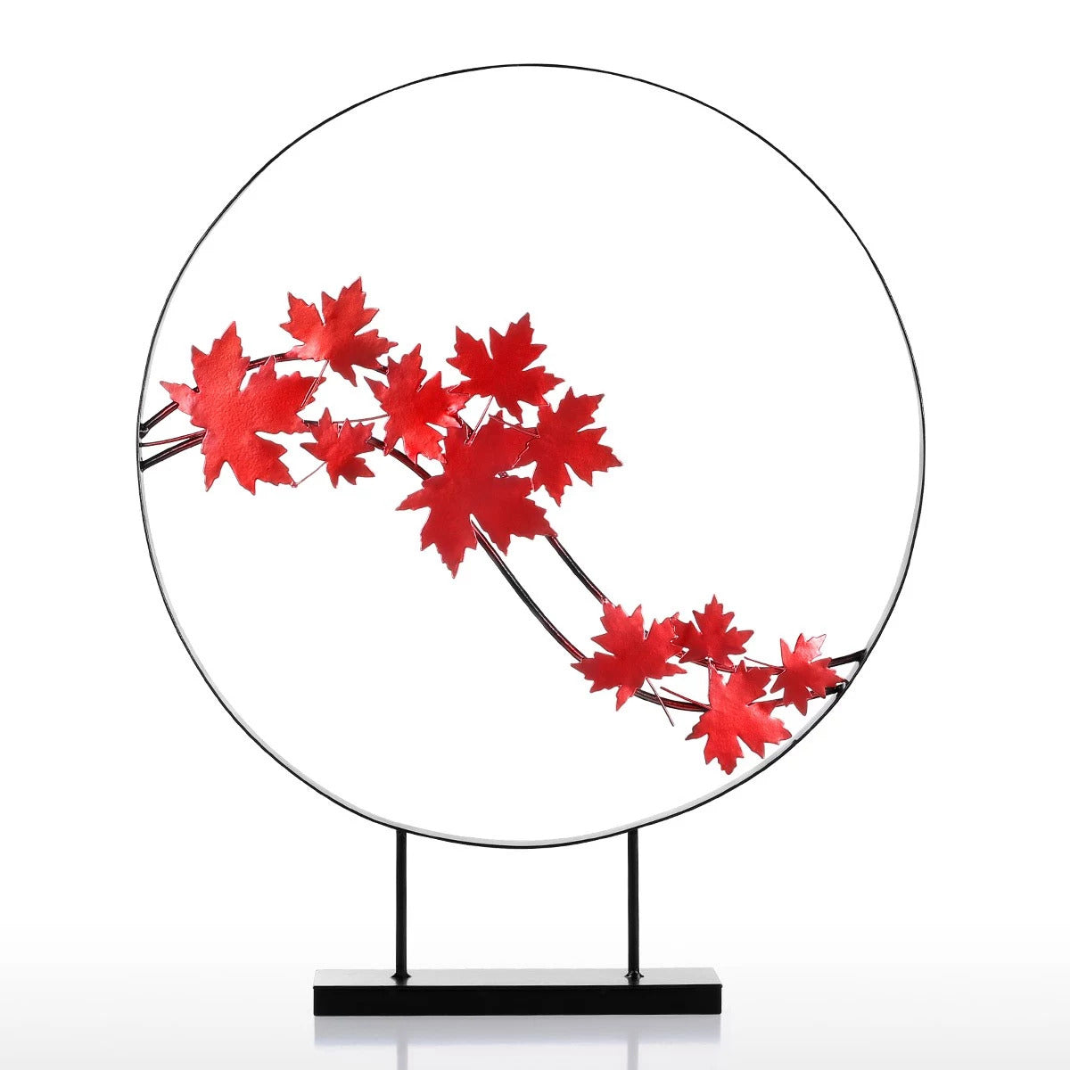 Metal Sculpture with Red Leaf Bookcase and Console Decor