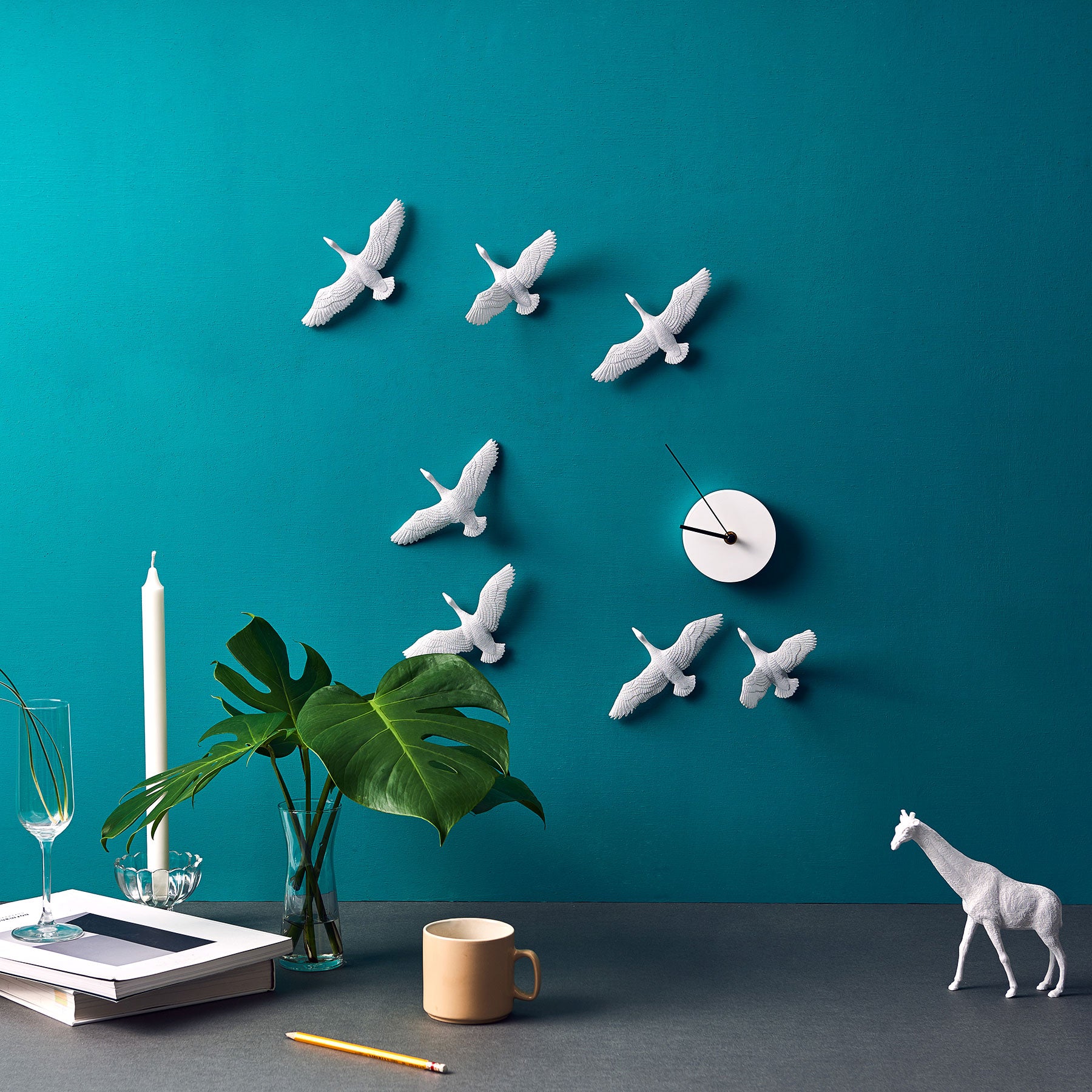 Migratory Birds Minimalist Wall Clock with Resin Sculpture a Philosophical & Modern View of Time