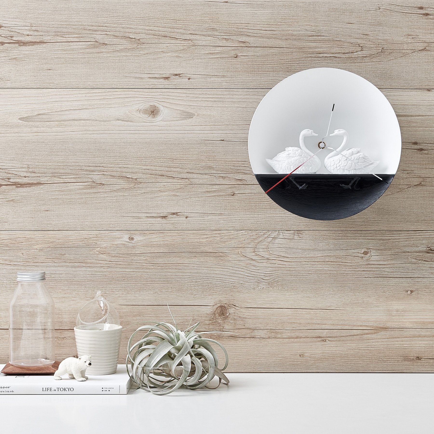 Modern Wall Clock with Swan Figurines to Sculpture Decor