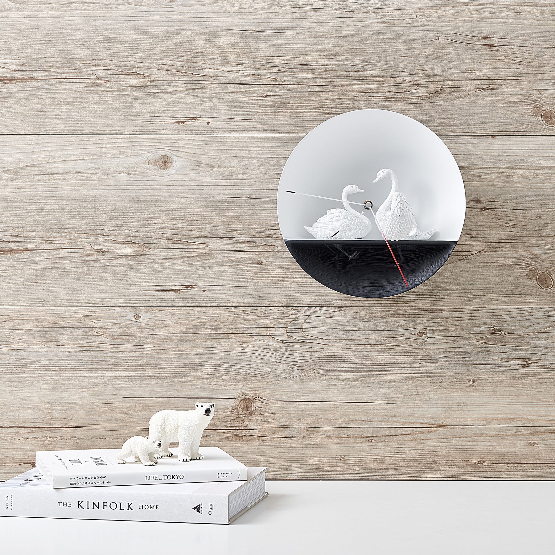 Modern Wall Clock with Swan Figurines to Sculpture Decor