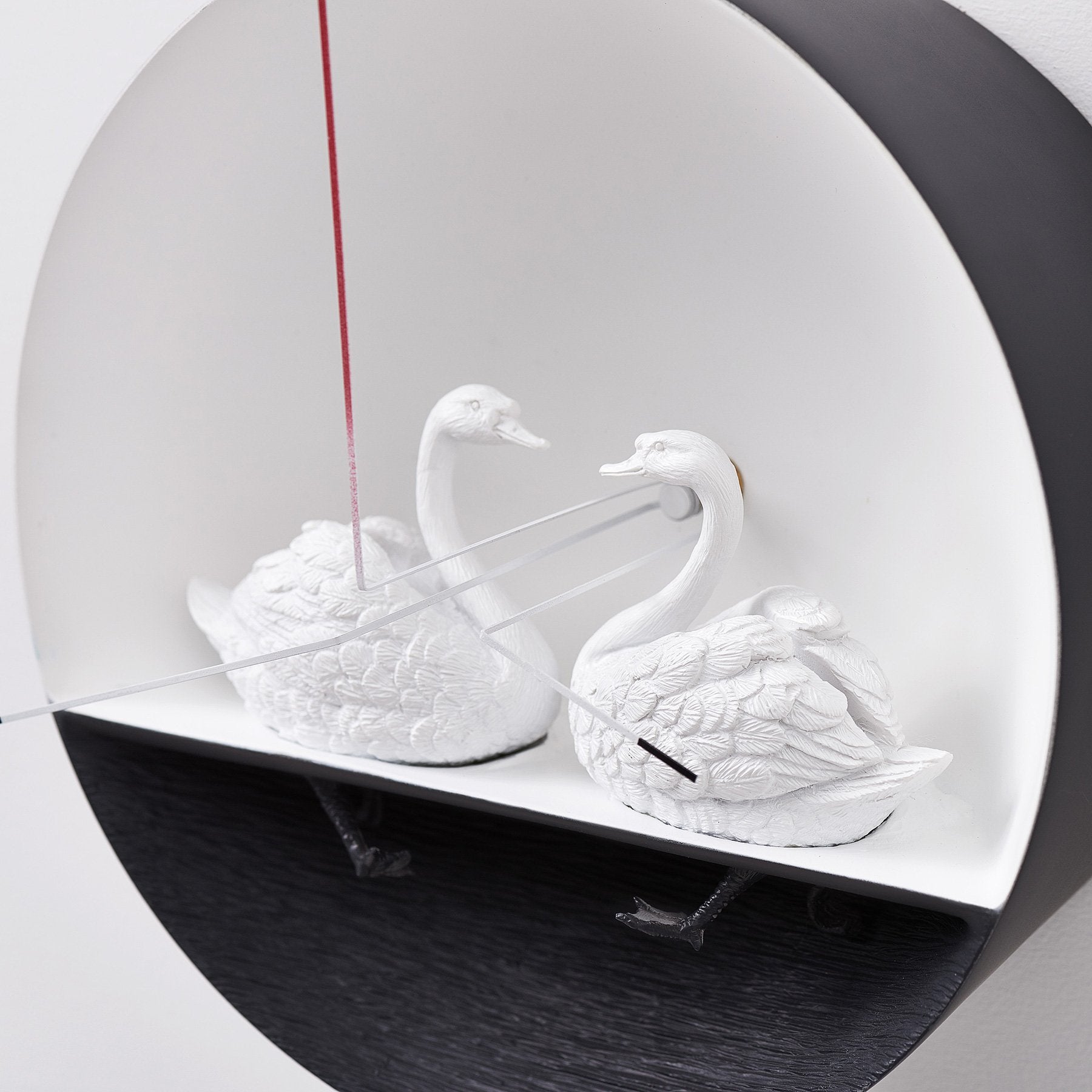 Modern Wall Clock with Swan Figurines to Sculpture Decor