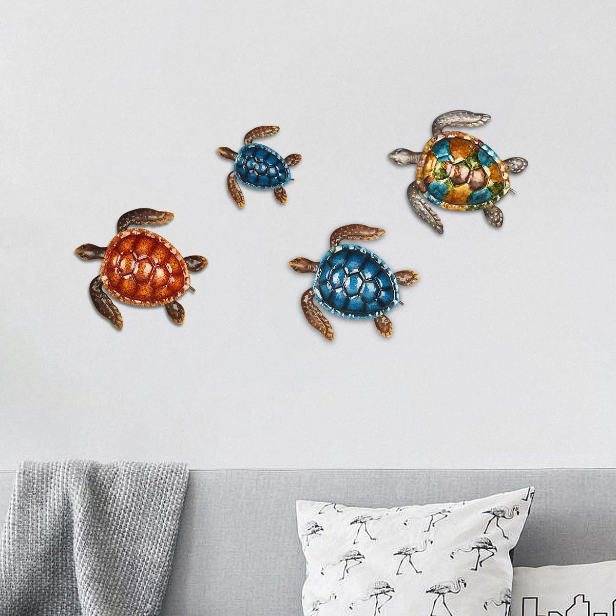 Cute and Baby Sea Turtle Wall Art Decor by Metal Ocean Figurines