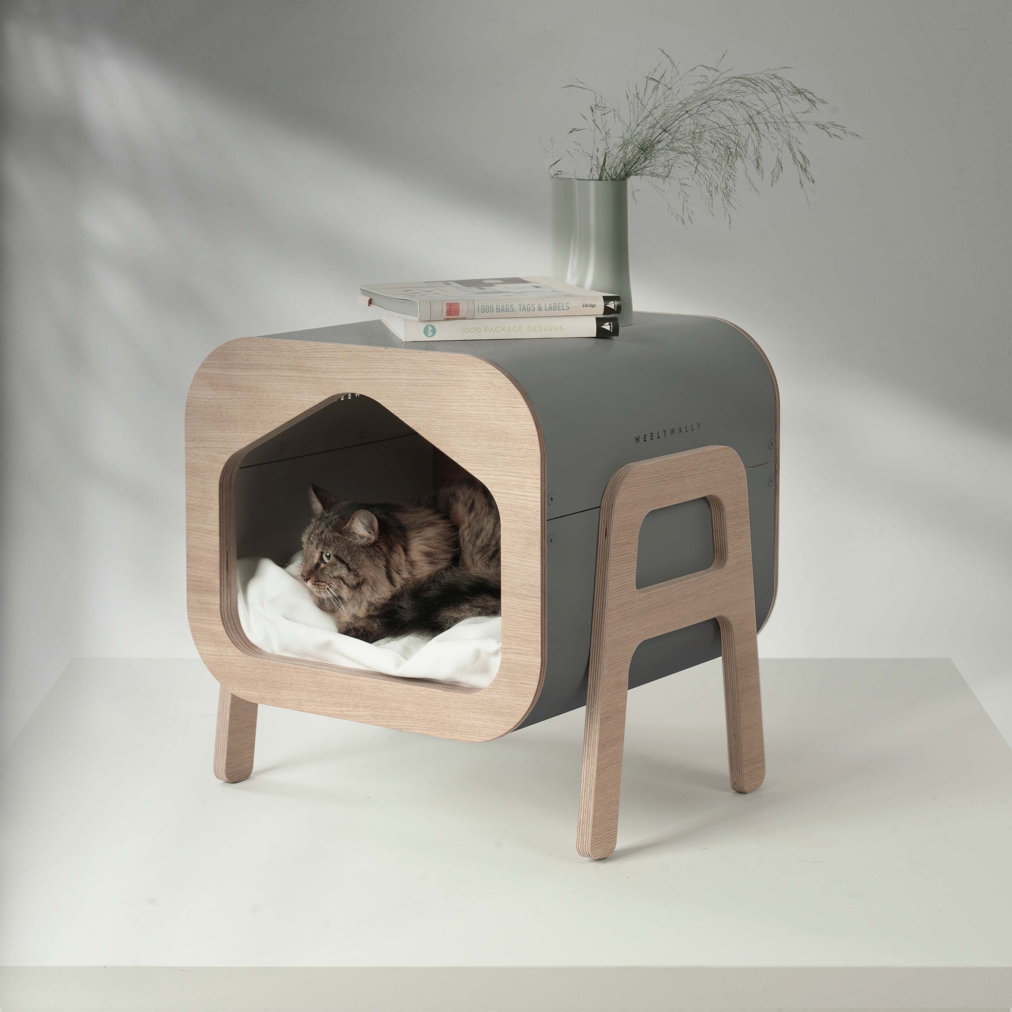 Raised cat house and bed for curious and playful cats!