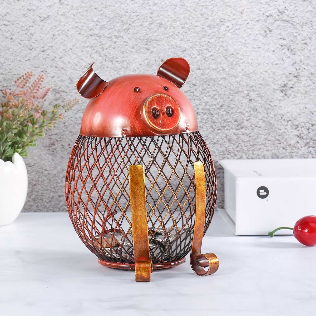 Piggy Bank with Metal Money Box for Kids Room and Nursery Decor or Kitchen