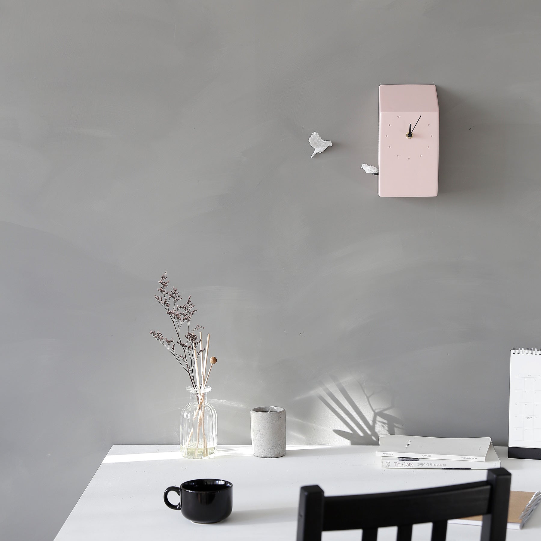 Pink Cuckoo Clock with Minimal and Modern Design Bird Sculpture