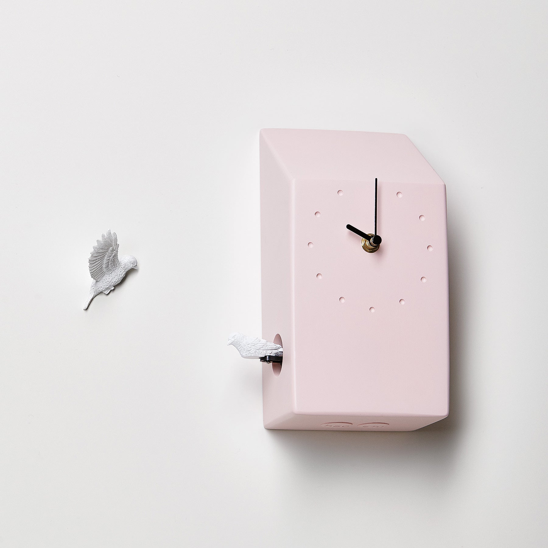 Pink Cuckoo Clock with Minimal and Modern Design Bird Sculpture