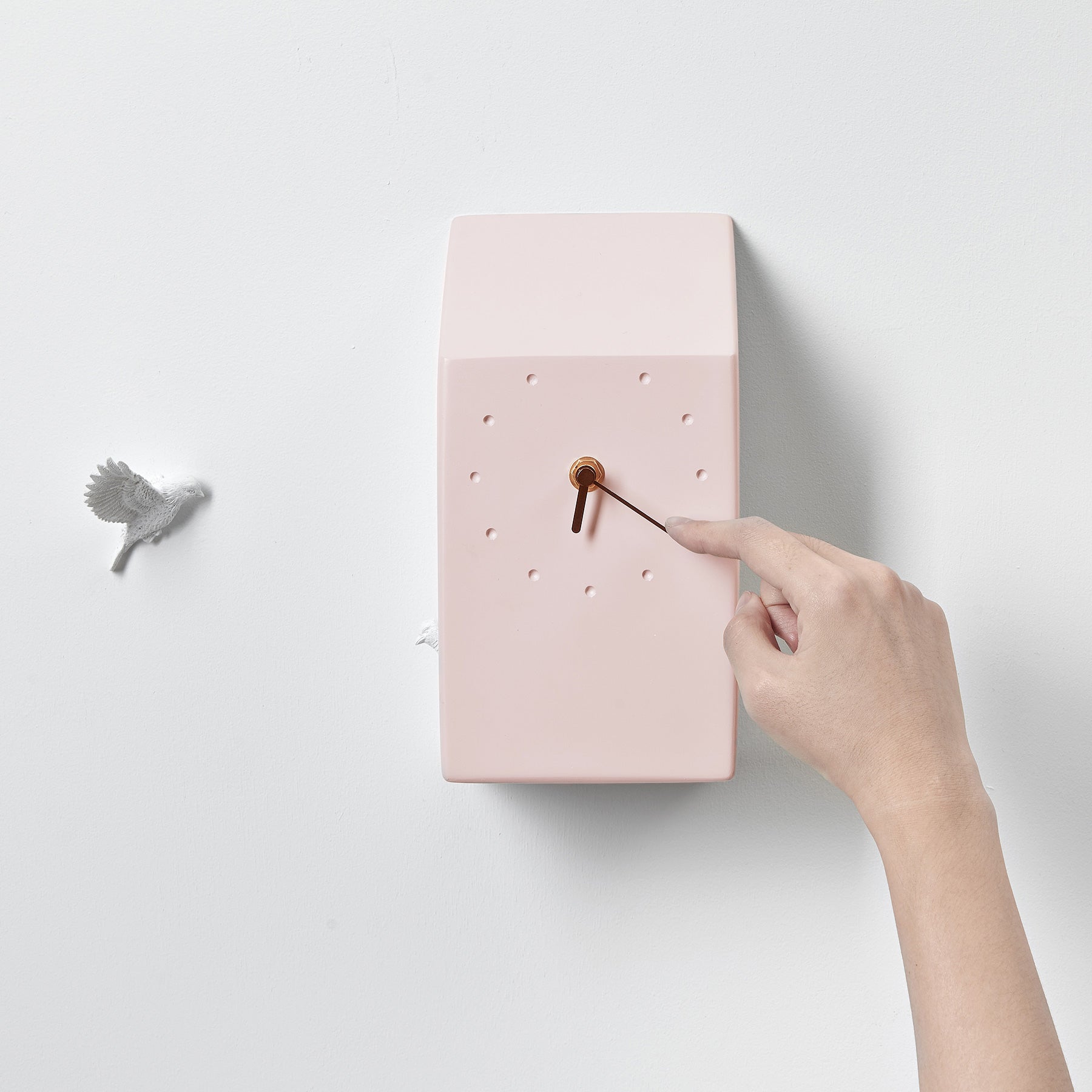 Pink Cuckoo Clock with Minimal and Modern Design Bird Sculpture