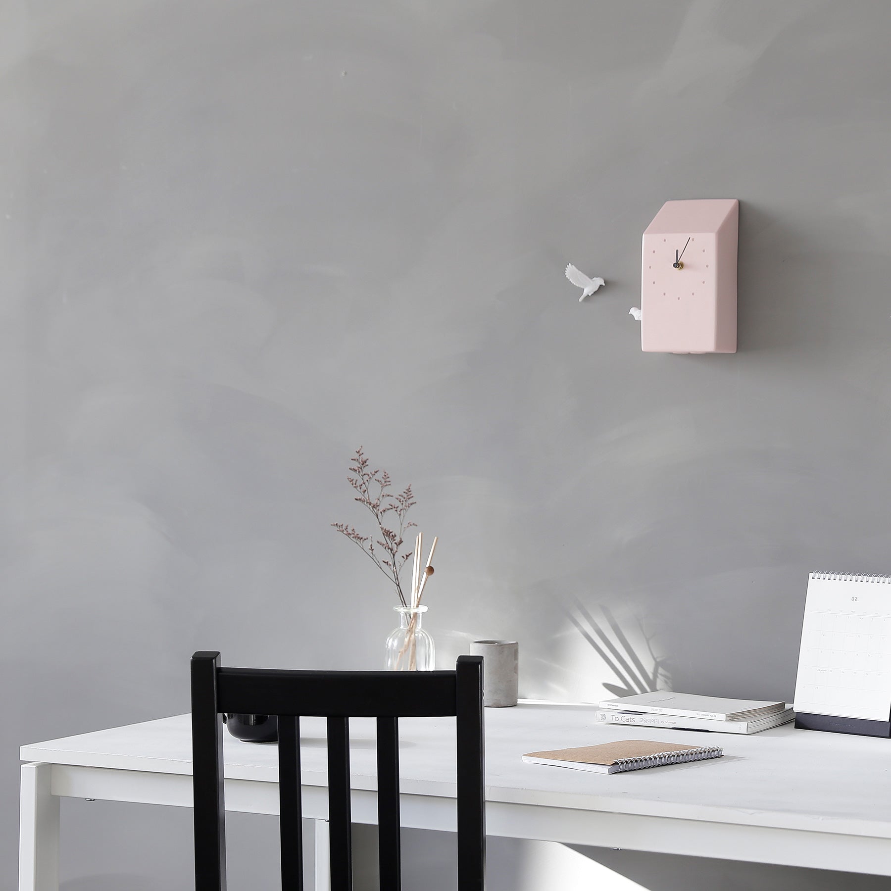 Pink Cuckoo Clock with Minimal and Modern Design Bird Sculpture